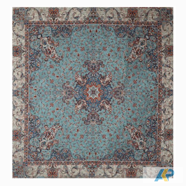 ترمه طرح گلستان فیروزه ای حاشیه زربافت مربع سایز 40* 40